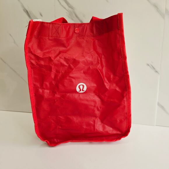 LULULEMON Lot Of 4 Reusable Tote Shopping Bags Red White Maroon Small Large - Picture 4 of 7